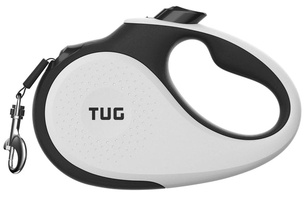 TUG 16ft Retractable Dog Leash, Tangle-Free with One-Handed Lock – Medium, White. - Mingle & Moa