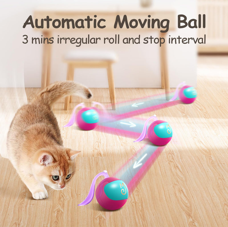 Migipaws Interactive Cat Toy Set (Rose) – Motion Activated Rolling Ball with Fluffy Tail &amp; Mouse Accessories, Rechargeable, Fun Indoor Chase Toy for Cats - Mingle & Moa