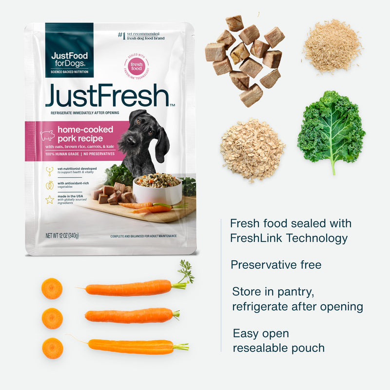 JustFoodForDogs Just Fresh Home-Cooked Pork Dog Food, 12 oz - 7 Pack - Mingle & Moa
