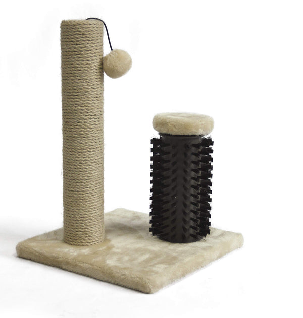 Amazon Basics Cat Scratcher – 16.5" Post with Brush for Cats & Kittens, Beige - Mingle & Moa