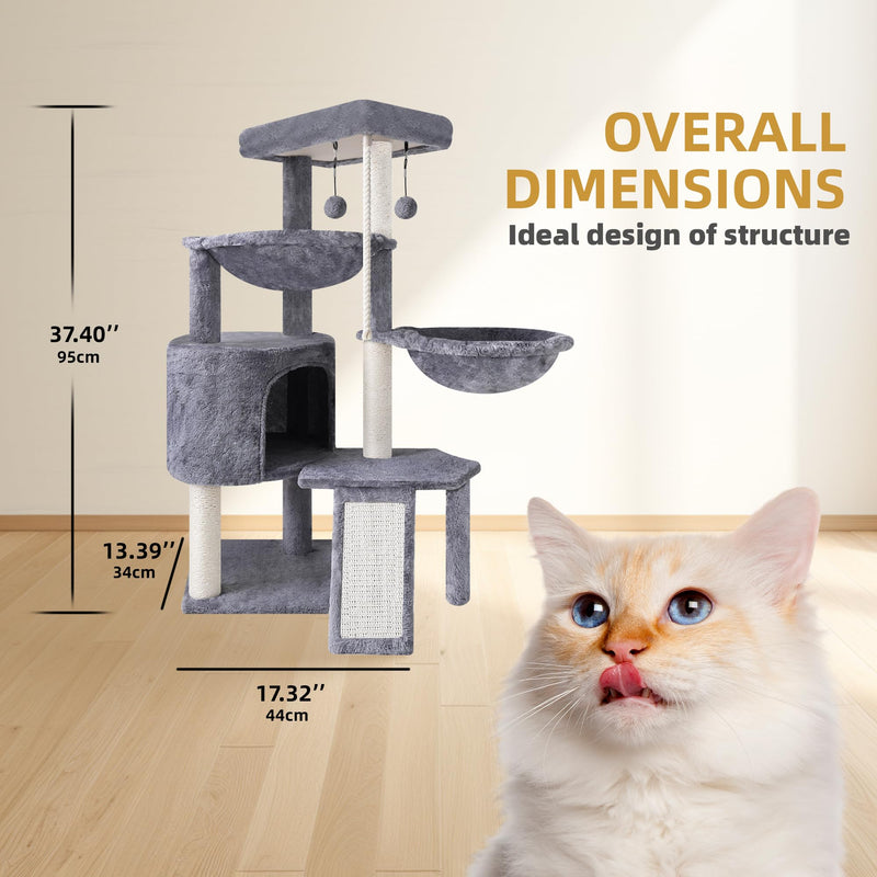 Xin Three Layer Cat Tree with Cat Condo and Two Hammocks,Grey - Mingle & Moa