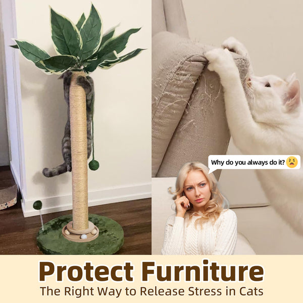 Fantasreen 33" Tall Cat Scratcher with Toy & Groomer - Mingle & Moa
