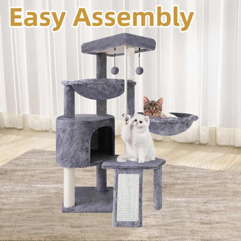 Xin Three Layer Cat Tree with Cat Condo and Two Hammocks,Grey - Mingle & Moa