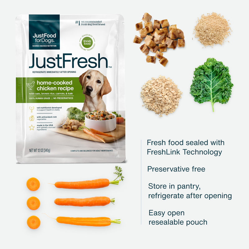 ustFoodForDogs JustFresh Home-Cooked Chicken Dog Food, 12 oz - 7 Pack - Mingle & Moa
