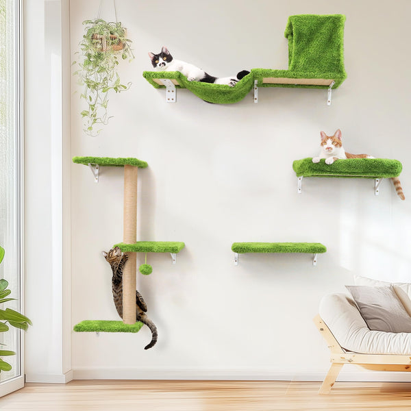 FUKUMARU 4-in-1 Cat Wall Set – Green (Bridge, Bed, Scratcher for 16" Drywall) - Mingle & Moa