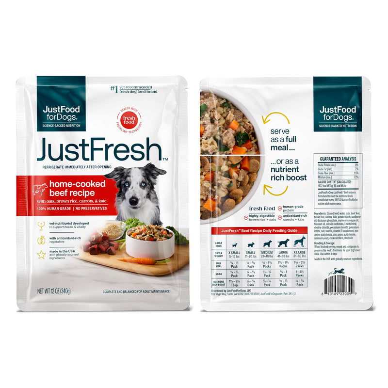 JustFoodForDogs JustFresh Home-Cooked Chicken and Beef Dog Food Variety Pack, 12 oz - 8 Pack - Mingle & Moa