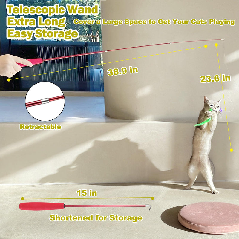 MeoHui Retractable Cat Wand & Feather Toys - Mingle & Moa