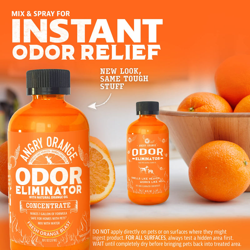 Angry Orange 8oz Citrus Concentrate Pet Odor Eliminator for Home, Removes Dog and Cat Pee Smell on Carpet, Grass, Tile, and Furniture – Makes 128oz. - Mingle & Moa