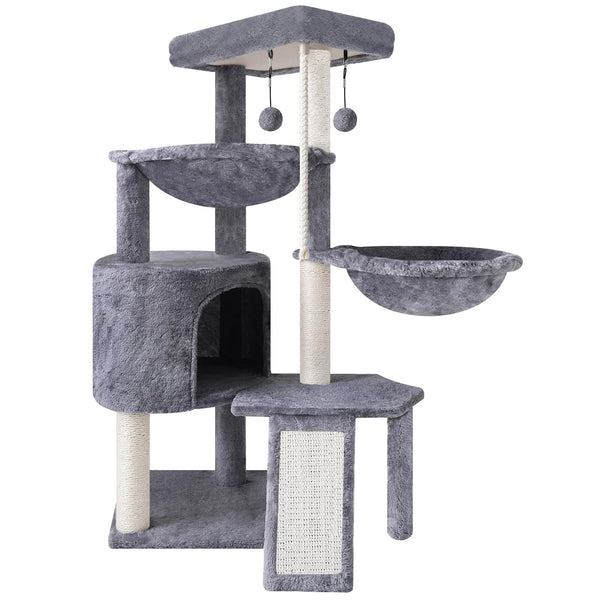 Xin Three Layer Cat Tree with Cat Condo and Two Hammocks,Grey - Mingle & Moa