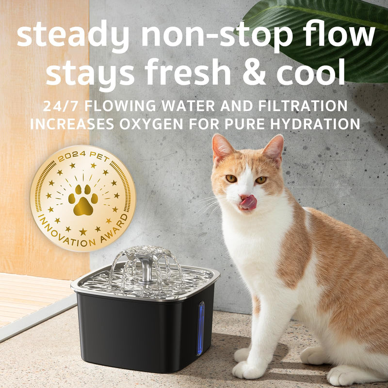 Veken 2.8L Stainless Steel Pet Fountain – Award-Winning, Space Black - Mingle & Moa