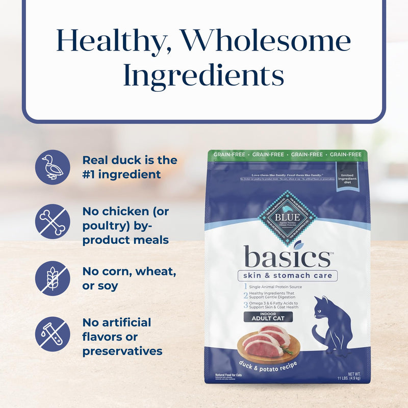 Blue Buffalo Basics Grain-Free Dry Cat Food, Indoor, Duck & Potato, 11 lb - Mingle & Moa