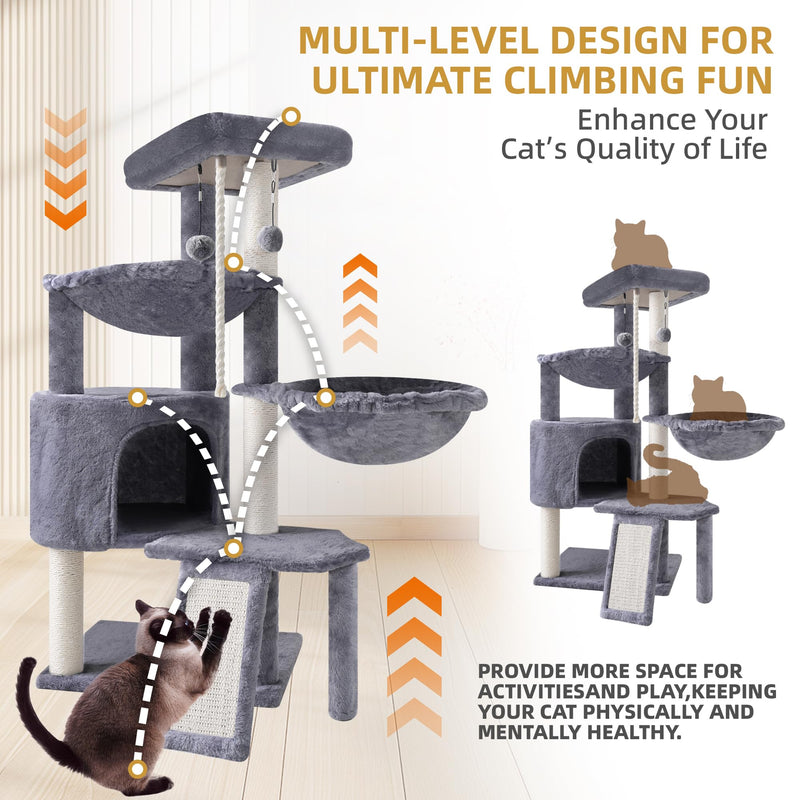 Xin Three Layer Cat Tree with Cat Condo and Two Hammocks,Grey - Mingle & Moa