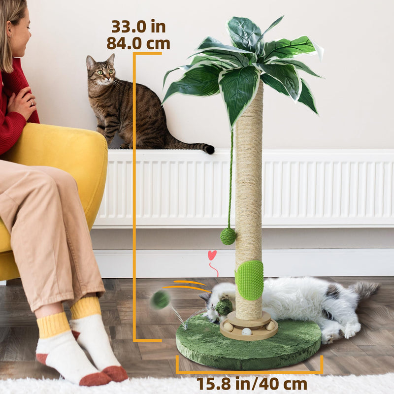 Fantasreen 33" Tall Cat Scratcher with Toy & Groomer - Mingle & Moa