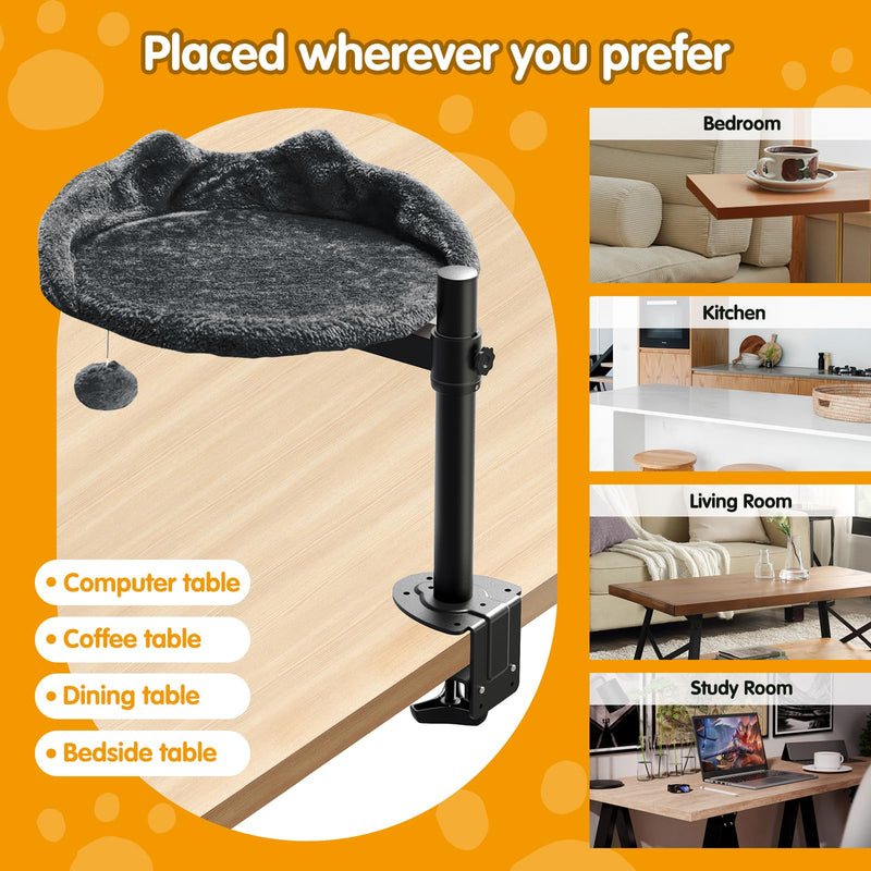 Sgreatiny Cat Desk Bed – Adjustable Faux Fur Elevated Shelf (Up to 40lbs) - Mingle & Moa