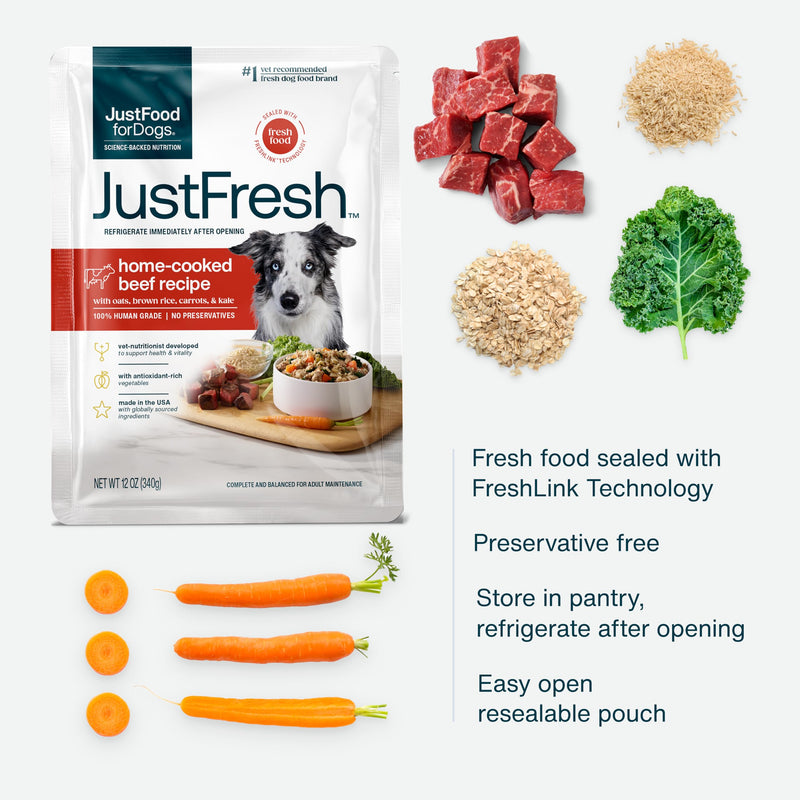 JustFoodForDogs JustFresh Home-Cooked Beef Dog Food, 12 oz - 7 Pack - Mingle & Moa
