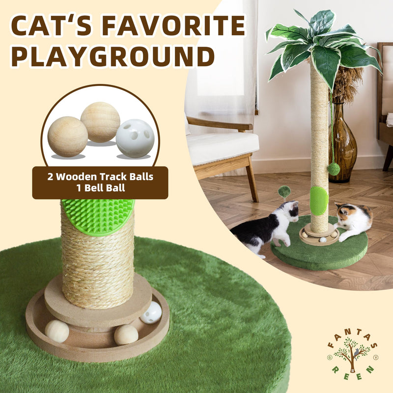 Fantasreen 33" Tall Cat Scratcher with Toy & Groomer - Mingle & Moa