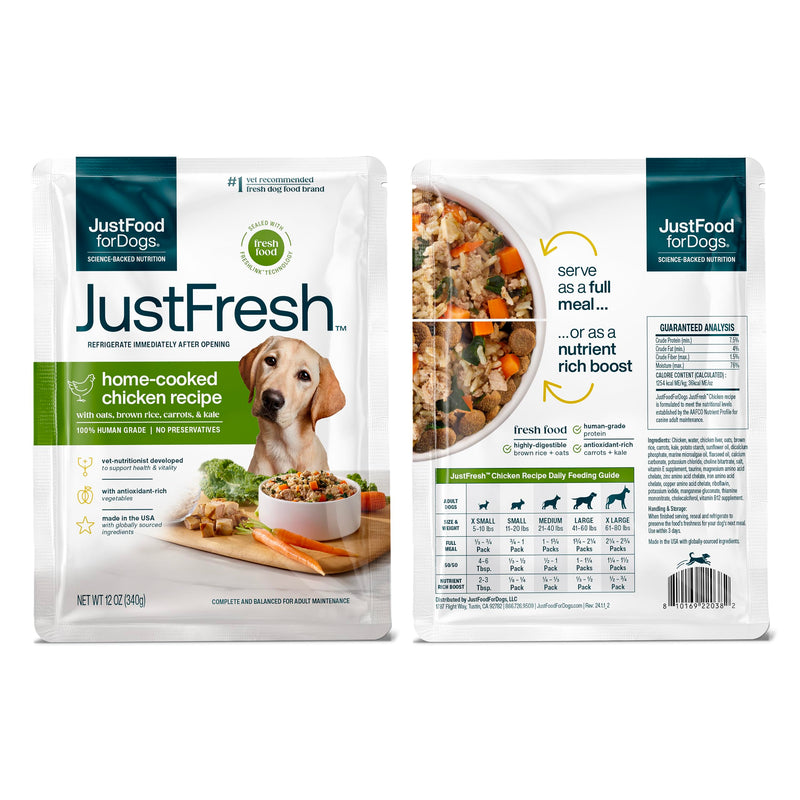 JustFoodForDogs JustFresh Home-Cooked Chicken and Beef Dog Food Variety Pack, 12 oz - 8 Pack - Mingle & Moa