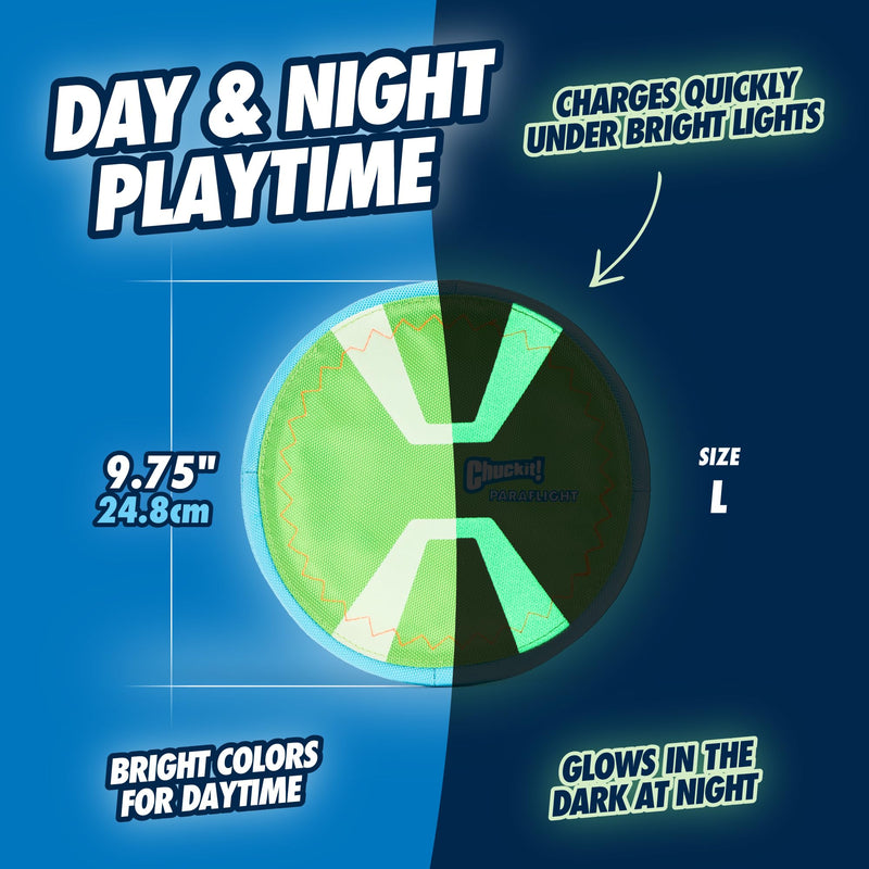 Chuckit! Max Glow Paraflight – Glow-in-the-Dark Floating Disc for Medium & Large Dogs (Large, 9.75") - Mingle & Moa