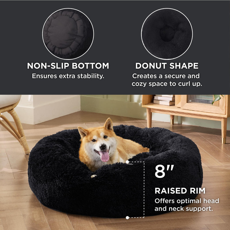 Bedsure Calming Donut Pet Bed - 30-inch Black - Mingle & Moa