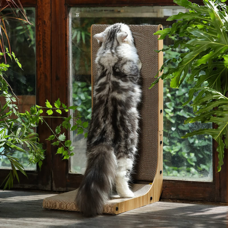 FUKUMARU Cat Scratcher – Large L-Shape Wall Mount with Ball Toy, 26.8" Cardboard Pad - Mingle & Moa