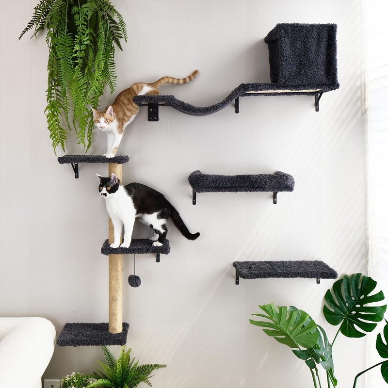 FUKUMARU 4-in-1 Cat Wall Shelf Set – Gray (For 16" Drywall) - Mingle & Moa