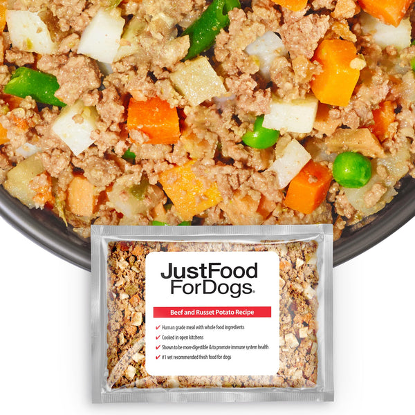 JustFoodForDogs Frozen Fresh Dog Food, Beef & Russet Potato Recipe, 18 oz (Pack of 7) - Mingle & Moa