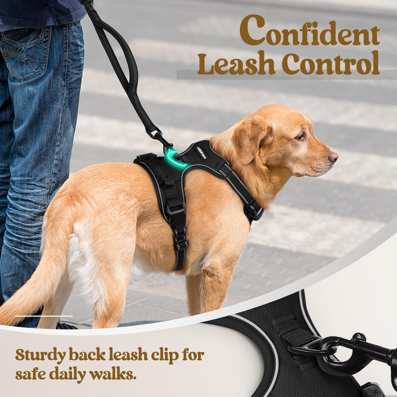 Rabbitgoo No-Pull Dog Harness, Large, Black – Adjustable, Soft Padded, Reflective Vest with Handle & 2 Leash Clips. - Mingle & Moa