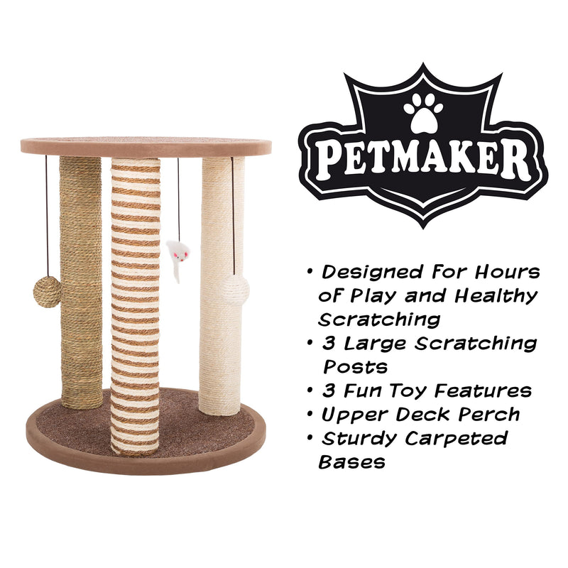 PETMAKER Large Brown Cat Scratcher with 3 Posts & Perch - Mingle & Moa