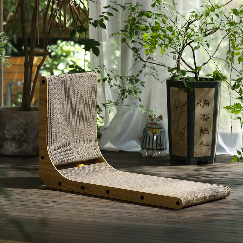 FUKUMARU Cat Scratcher – Large L-Shape Wall Mount with Ball Toy, 26.8" Cardboard Pad - Mingle & Moa