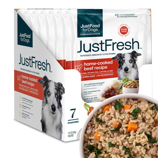 JustFoodForDogs JustFresh Home-Cooked Beef Dog Food, 12 oz - 7 Pack - Mingle & Moa