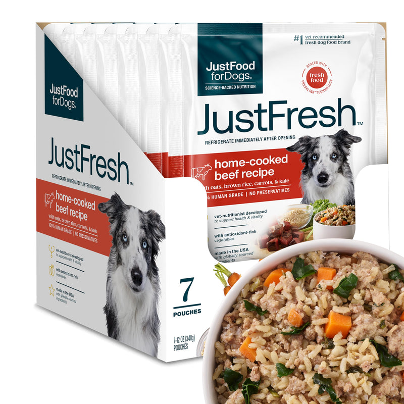 JustFoodForDogs JustFresh Home-Cooked Beef Dog Food, 12 oz - 7 Pack - Mingle & Moa