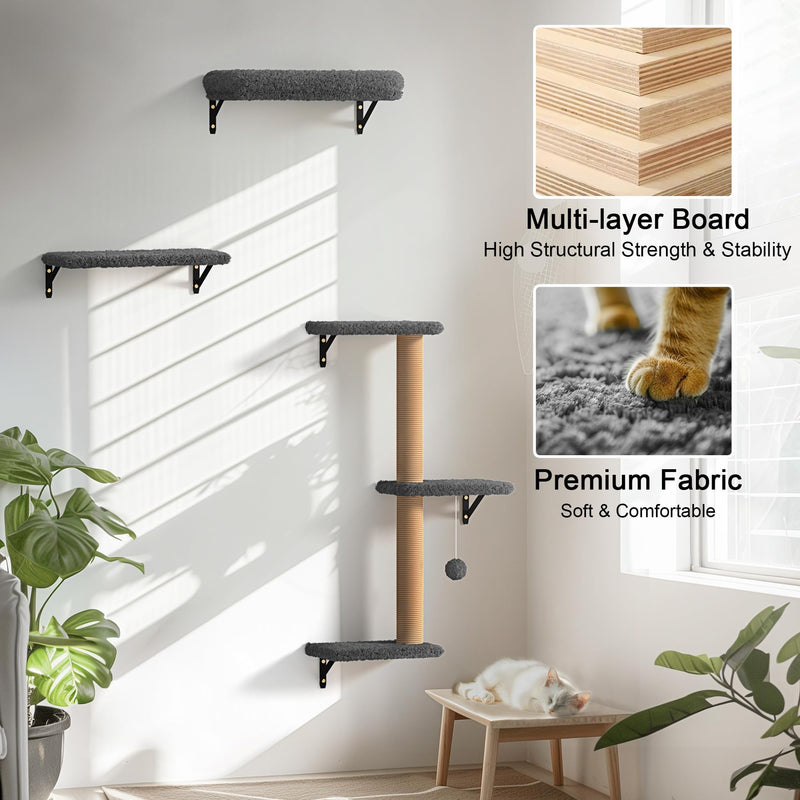 FUKUMARU 4-in-1 Cat Wall Shelf Set – Gray (For 16" Drywall) - Mingle & Moa