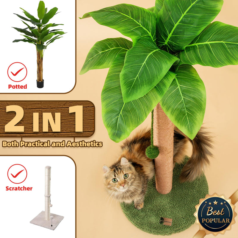 Meowoou 33-inch Green Palm Decor Cat Scratching Post - Mingle & Moa