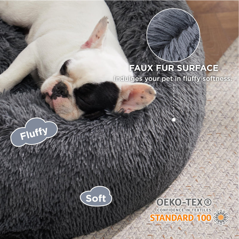 Bedsure Calming Donut Pet Bed - 30-inch Dark Grey - Mingle & Moa