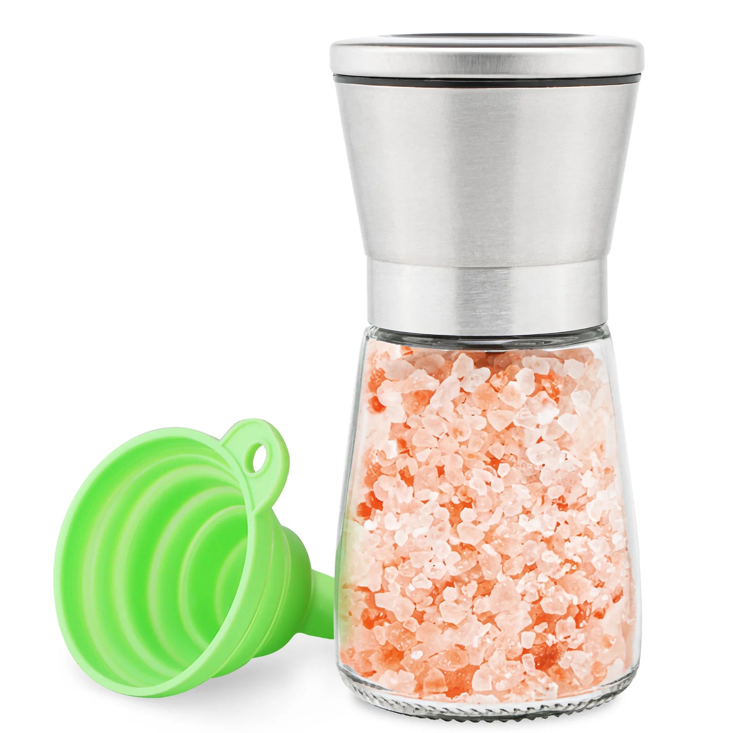 Mingle Moa - Stainless Steel Salt and Pepper Grinder Set - Short Glass Shaker, Pepper Mill & Salt Mill with Adjustable Coarseness, Refillable