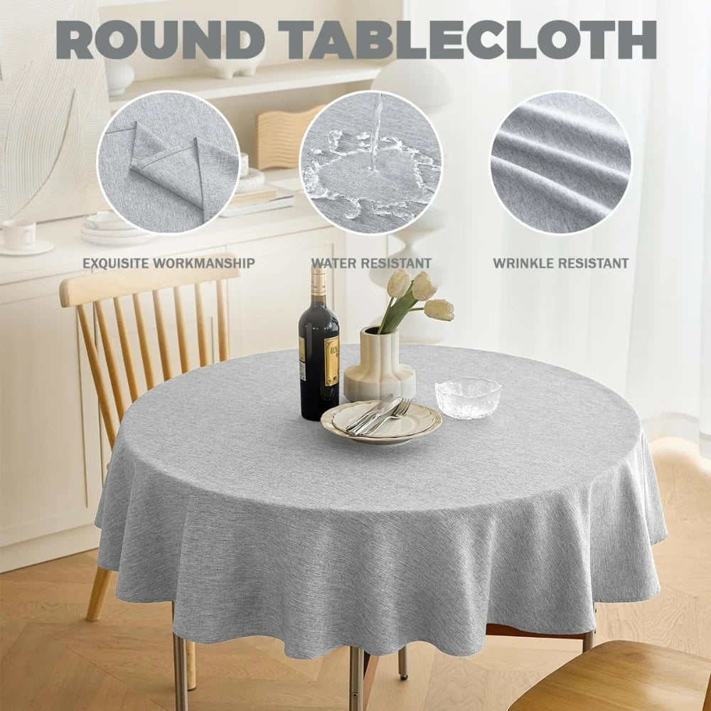 Mingle Moa - Textured Round Tablecloth Waterproof Spill-Proof Wipeable Table Cover Wrinkle Free Circle Dining for Birthday Farmhouse Party