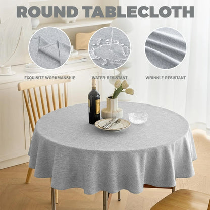 Mingle Moa - Textured Round Tablecloth Waterproof Spill-Proof Wipeable Table Cover Wrinkle Free Circle Dining for Birthday Farmhouse Party