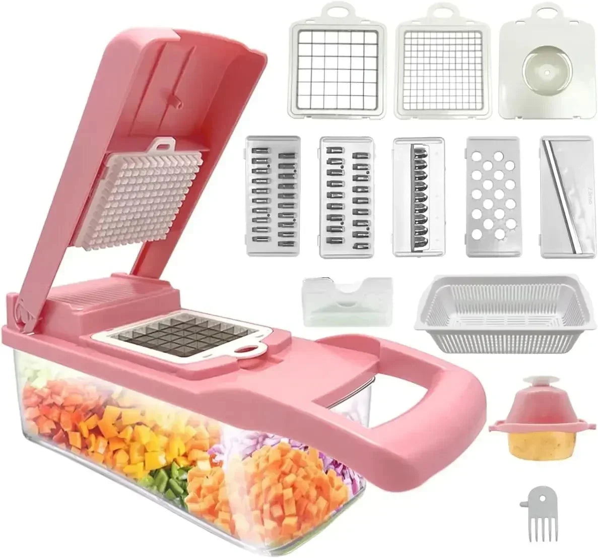 Mingle Moa - 12 in 1 Multifunctional Vegetable Cutter Food Chopper Potato Slicer Carrot Grater Onion Shredder Salad Cutter Kitchen Gadgets - Mingle & Moa
