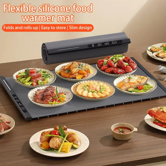 Mingle Moa - Electric Warming Tray Foldable Food Warmer Mat with 3 Tem Setting Fast Full Surface Heating Portable Electric Food Warming Tray