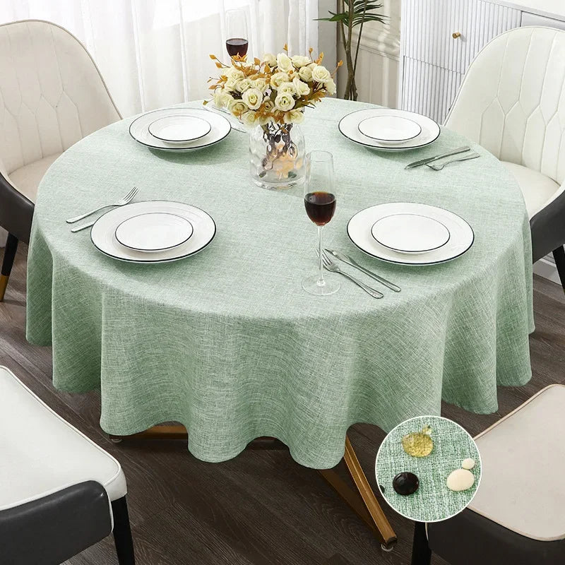 Mingle Moa - Textured Round Tablecloth Waterproof Spill-Proof Wipeable Table Cover Wrinkle Free Circle Dining for Birthday Farmhouse Party