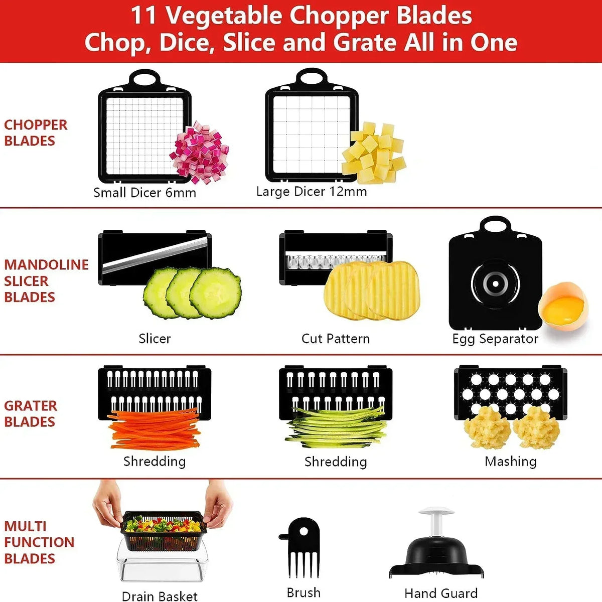 Mingle Moa - 12 in 1 Multifunctional Vegetable Cutter Food Chopper Potato Slicer Carrot Grater Onion Shredder Salad Cutter Kitchen Gadgets - Mingle & Moa