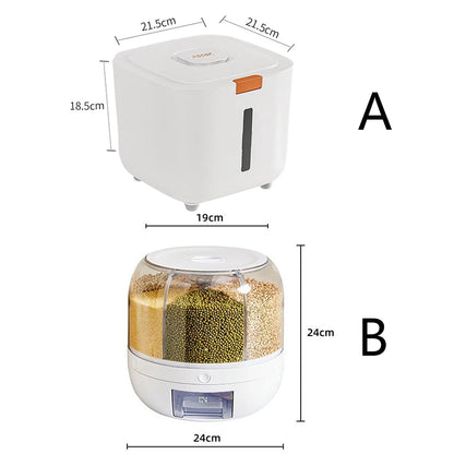 Mingle Moa - 360° Rotating 6-Grid Food Dispenser - Airtight Kitchen Storage Container for Grains, Cereal & Dry Goods
