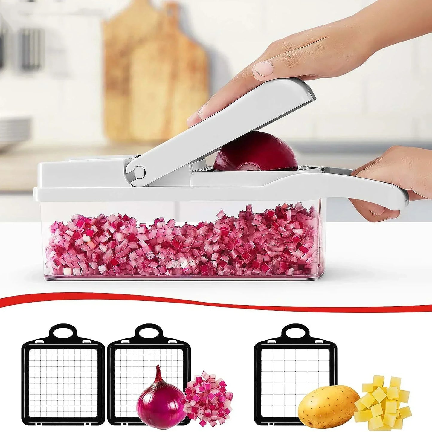 Mingle Moa - 12 in 1 Multifunctional Vegetable Cutter Food Chopper Potato Slicer Carrot Grater Onion Shredder Salad Cutter Kitchen Gadgets - Mingle & Moa