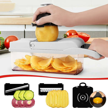Mingle Moa - 12 in 1 Multifunctional Vegetable Cutter Food Chopper Potato Slicer Carrot Grater Onion Shredder Salad Cutter Kitchen Gadgets - Mingle & Moa