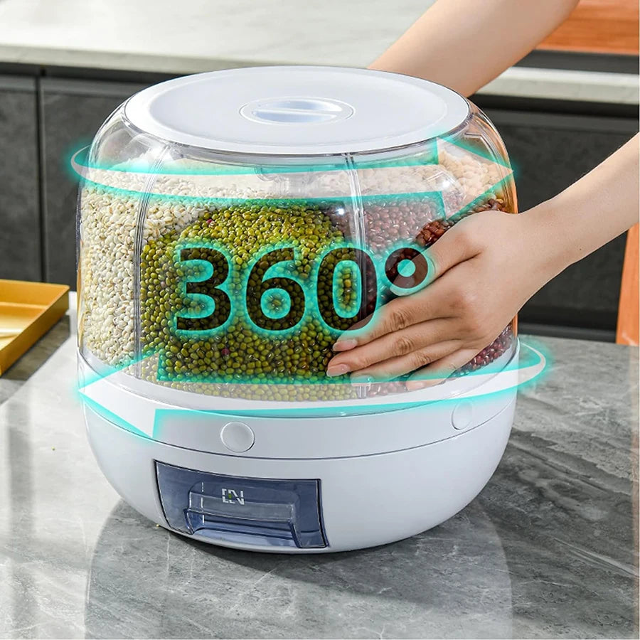 Mingle Moa - 360° Rotating 6-Grid Food Dispenser - Airtight Kitchen Storage Container for Grains, Cereal & Dry Goods