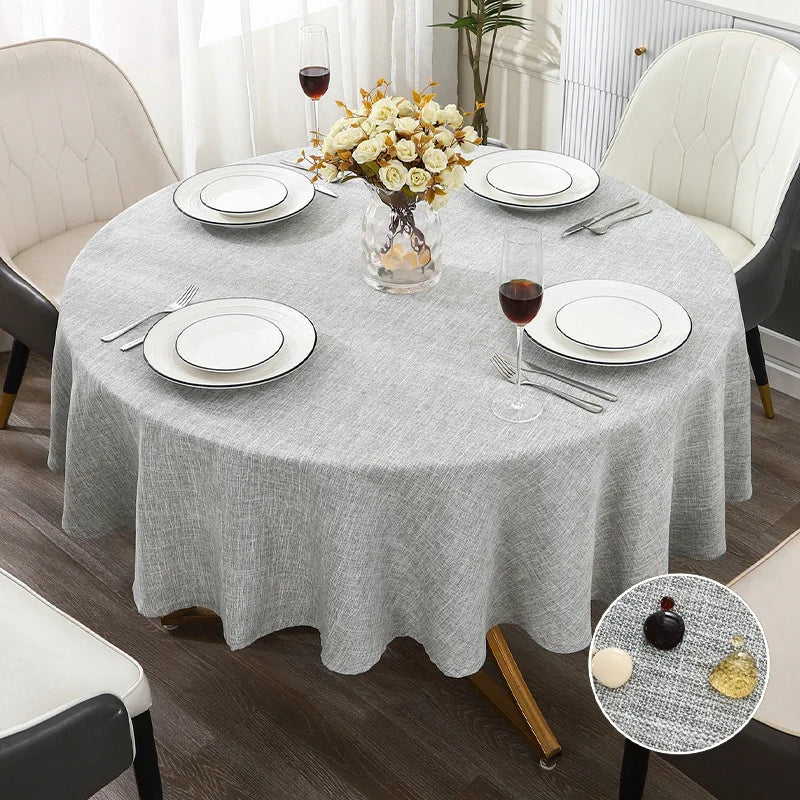 Mingle Moa - Textured Round Tablecloth Waterproof Spill-Proof Wipeable Table Cover Wrinkle Free Circle Dining for Birthday Farmhouse Party