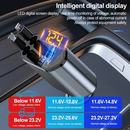 Mingle Moa - Retractable Car Charger, 4 in 1 Fast Charging Car Charger 120W, Retractable Cable and 2 USB Ports Car Charger Adapter Compatible