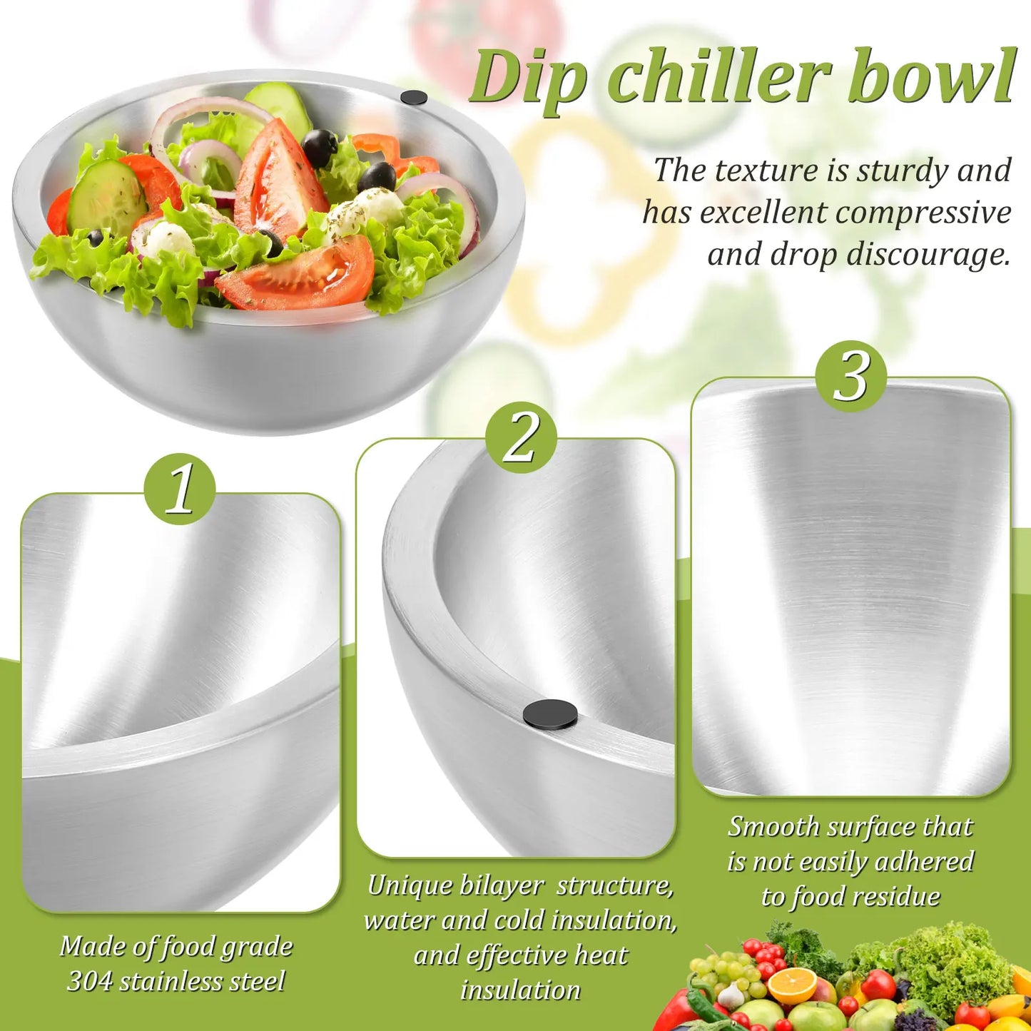 Mingle Moa Stainless Steel Dip Chiller Bowl Serving Bowls with Double Walled Ice Cavity Insulated Etch Resistant Robust Long Service Life