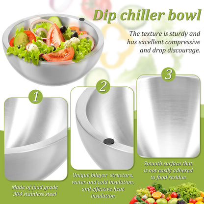 Mingle Moa Stainless Steel Dip Chiller Bowl Serving Bowls with Double Walled Ice Cavity Insulated Etch Resistant Robust Long Service Life