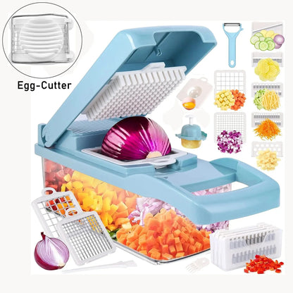 Mingle Moa - 12 in 1 Multifunctional Vegetable Cutter Food Chopper Potato Slicer Carrot Grater Onion Shredder Salad Cutter Kitchen Gadgets - Mingle & Moa